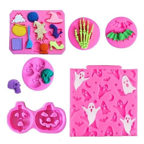 Aouke Halloween Set Silicone Mold Epoxy DIY Cake Baking Decoration Chocolate Mold Bat Skeleton Witch Pumpkin Silicone Mold