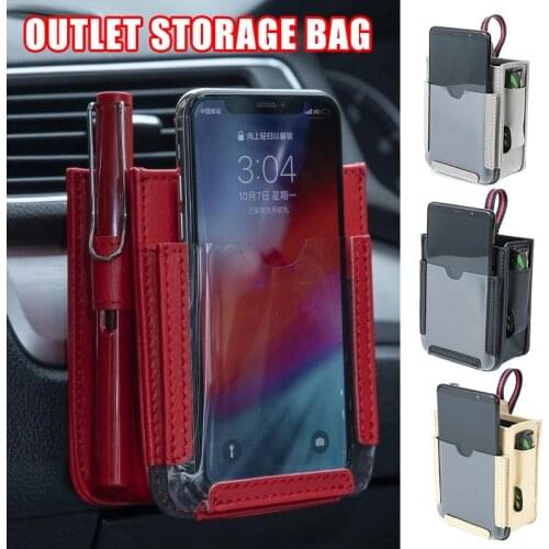 Car Air Outlet Leather Transparent Bag Multifunction Phone Pockets Storage Box Hanging Bag Bottom Port Auto Interior Organizer