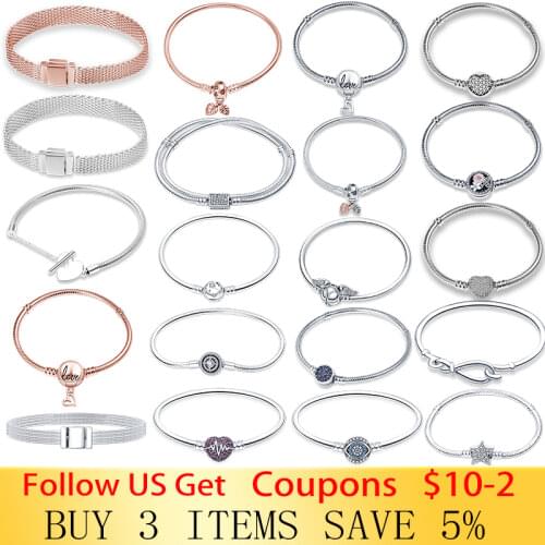 CodeMonkey Hot Sale Classic Series 100% 925 Sterling Silver Heart Bracelet Fit Original Beads Charms DIY Jewelry Gift For Women