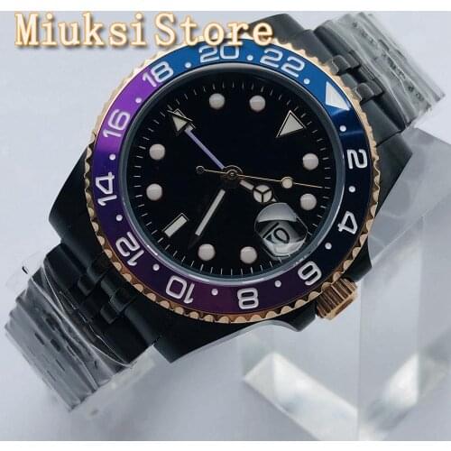 BLIGER 40mm Mens New Top Luxury Mechanical Watch Black PVD ​​Case Sapphire Glass Date Mens GMT Automatic Watch