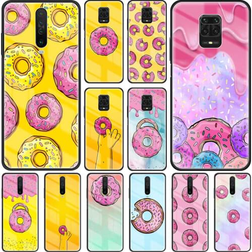 Tempered Glass Case for Redmi Note 9S 9 8 Pro 9T 8T 7 10 5G Luxury Cover for Redmi 9A 9C 8A K30 Phone Coque Donuts Shell Capa