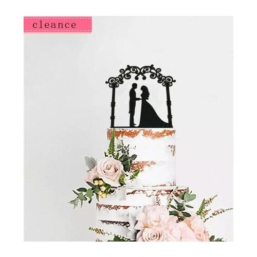 Black acrylic cake topper bride and groom in the church wedding cake topper for wedding decoration cake decorating