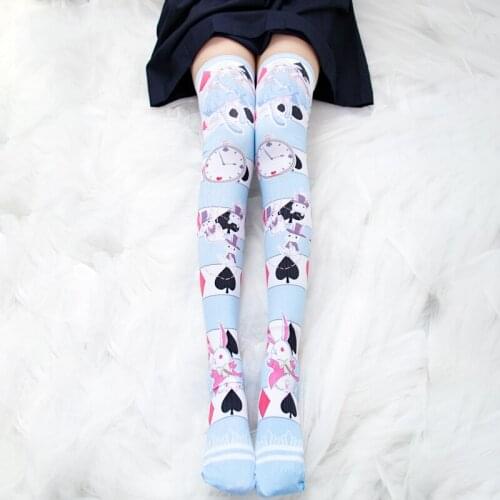 Alice Rabbit & Clock Super Cute Over-knee Stockings Velvet Women Girls Striped Stockings JK Uniform Easy Match