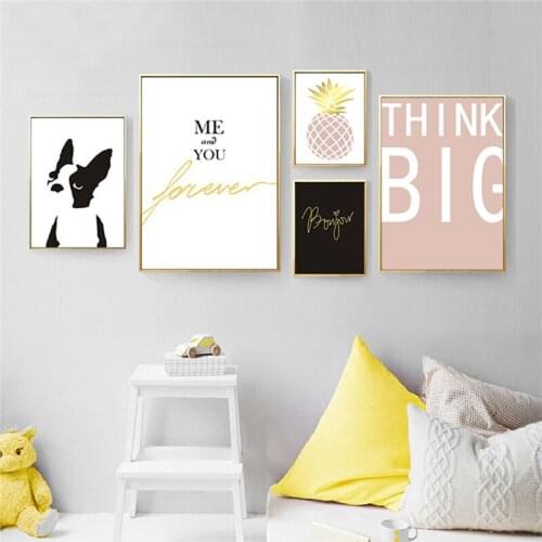 Black white quotes and cute dog nordic poster wall decoration canvas art girl kids room decoration salon dropship canvas prints