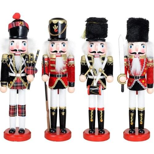NEW 30CM Wooden Nutcracker Doll Soldier Miniature Figurines Vintage Handcraft Puppet New Year Christmas Ornaments Home Decor