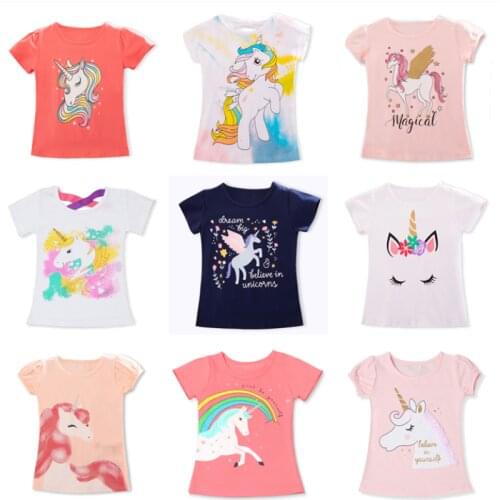Toddler Kids Girls Unicorn Party Tops Summer Short Sleeve T-shirts For Girl Clothes Casual TShirt 3 4 5 6 7 8 Year Baby Clothes