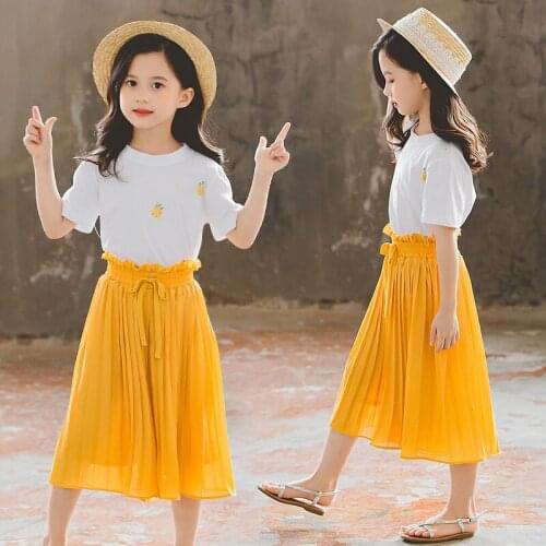 Kids Girls Clothes Summer Girls Clothing Set Fashion Short Sleeve Tops Chiffon Wide Leg Pants Two Piece Set for Child Costume
