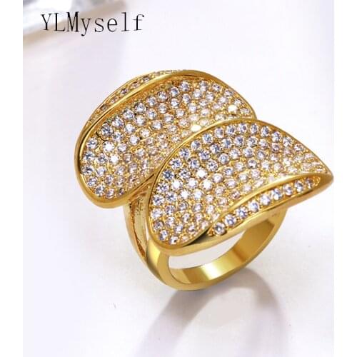 Elegant big rings for women White and Gold color jewelry anillos large flower Crystals Party finger Ring