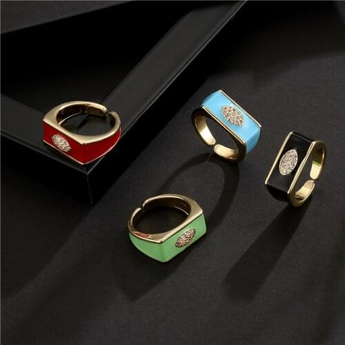 Enamel Dripping Oil Zircon Rings For Women，Multicolor Adjustable Copper Gold Plated Rings Party Jewelry Gift