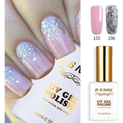 RS Nail 15ml Nail Polish No.155+296 UV LED Gel Nail Polish Long-Lasting Gel Lacquer Soak Off Professional Nail Varnish Hybrid