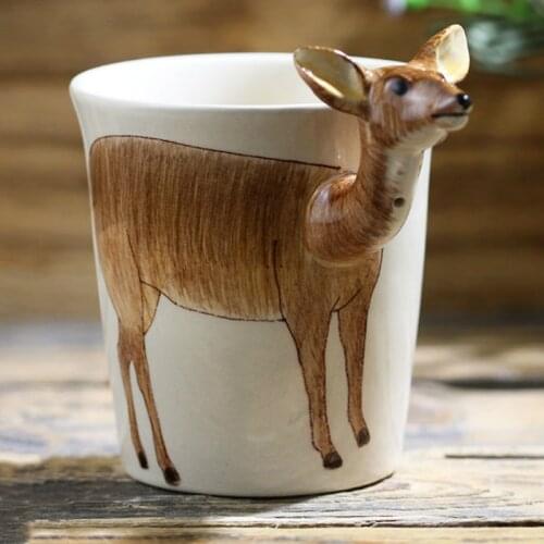 200ml animal deer coffee cup cartoon hand-painted ceramic cup personalized gift cup single layer with handle childrens gift