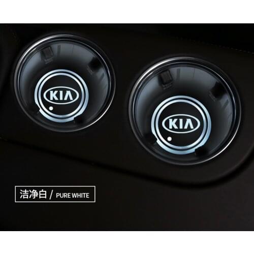2Pcs For KIA Rio 2 3 4 Ceed Sorento Opirus Carnival K4 K5 K7 K9 Cadenza Car Logo LED Cup Holder Pad RGB Water Mat Coaster Light