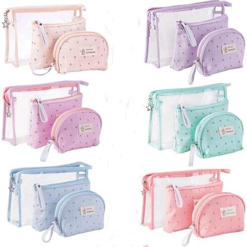 3 Piece Cosmetic Organizer Portable Travel Toiletries Ladies Storage Bag Transparent Waterproof Multifunctional Zipper Pouch