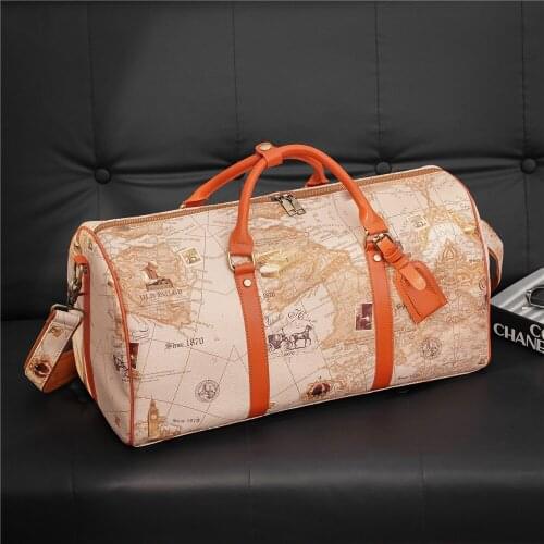 Beautiful Personality Map Design Leather Womens Travel Bag Vintage Gym Bags