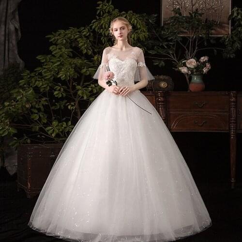 LAMYA Lace Ivory Flare Sleeve Wedding Dresses Ball Gowns Bride Dress Gown Vintage Plus Size Custom Vestidos De Novia