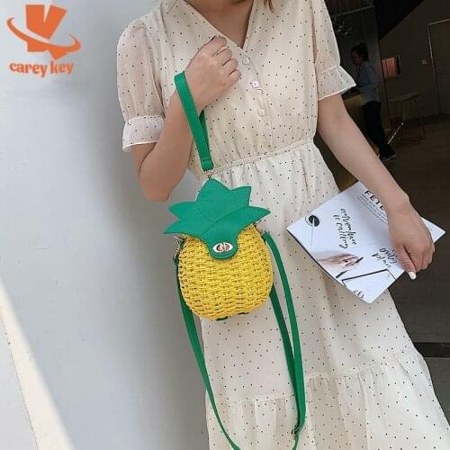CAREY KEY Fashion PU Straw Bag Women Pineapple Messenger Bag Summer Bohemia Small Shoulder Bag Rattan Weave Beach Travel Handbag