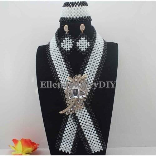 Fashion New Black and White Crystal Beaded Necktie Necklace Set African Jewelry Sets for Brides Ceremony Free Shipping W13836
