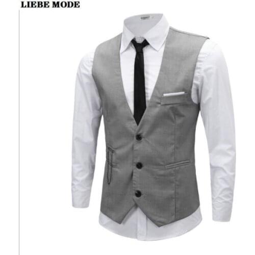 2019 Men Slim Fit Classic Vest Waistcoat Mens V-neck Suit Vest Casual Mens Formal Vest Black White Gray Red