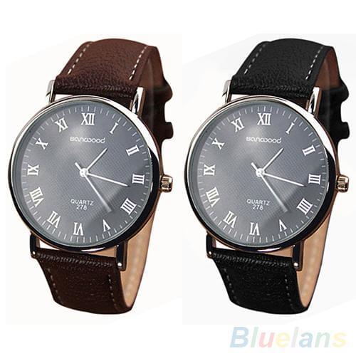 Mens Roman Numerals Dial Faux Leather Band Quartz Analog Business Wrist Watch Relogio Masculino