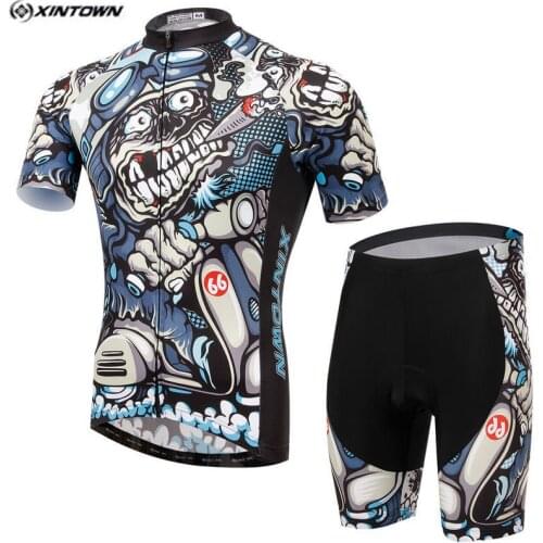 XINTOWN Men Bike Cycling Jerseys Shorts Riding Pro Bike Clothing Cartoon Bicycle Shirts Cycling Wear mtb Jersey Shorts