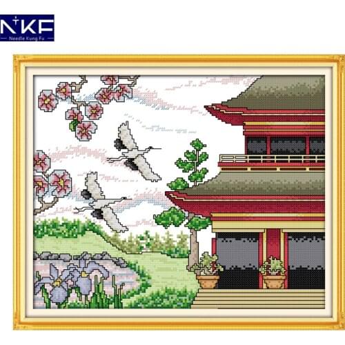 NKF Cranes are back scenery style needlepoint Christmas stocking kits counted cross stitch embroidery sets for home decoration