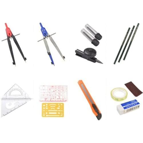 Drawing Compass Drafting Tool Set Ruler Pencil Eraser Math tool Student School Supply C26