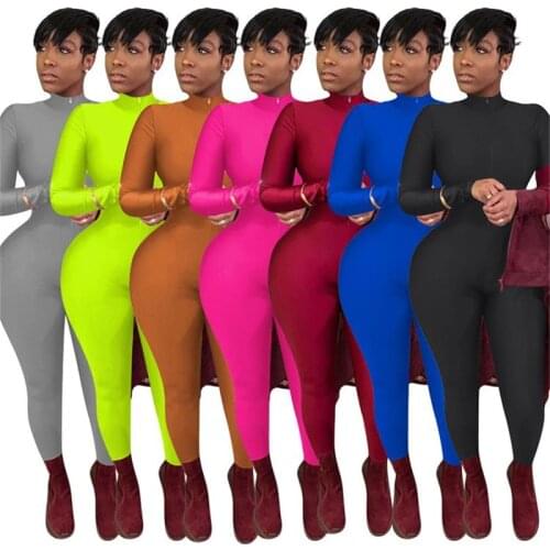 2021 New Style Women Sexy Solid Jumpsuit Long Sleeve Zipper Open Front Skinny and Tight One-piece Autumn Clothes