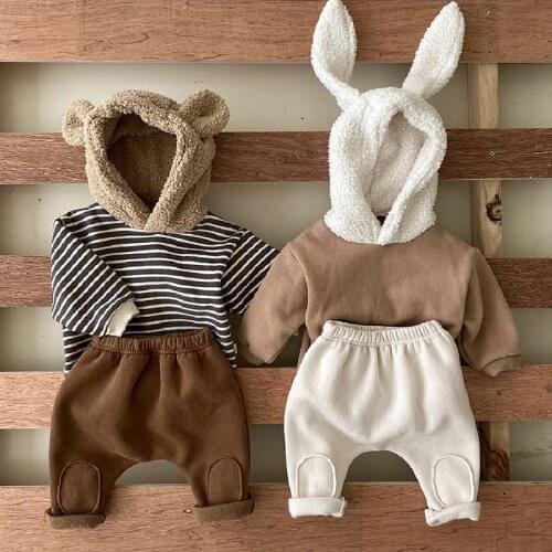 Autumn and Winter Infant Childrens 2 Piece Set Baby Girls Boys Rabbit Bear Cartoon Hoodies and Pant Outfits
