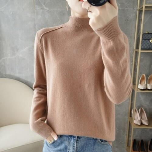 Autumn Winter hHalf High Neck Wool Sweater Women Long-Sleeved 21 New Knitting Pullover Sweater Simple Self-Cultivation All-Match
