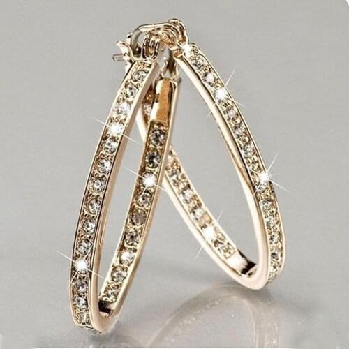 Dazzling Women Hoop Earrings Rhinestone Inlaid Big Circle Hoop Earrings Party Banquet Jewelry pendientes серьги кольца