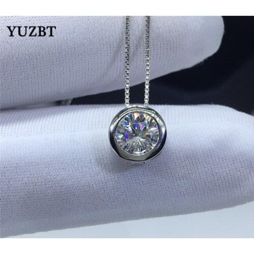 18K White Gold Plated 1 Carat Round Gemstone Excellent Cut Diamond Test Past D Color Moissanite Bubble Shape Pendant Necklace