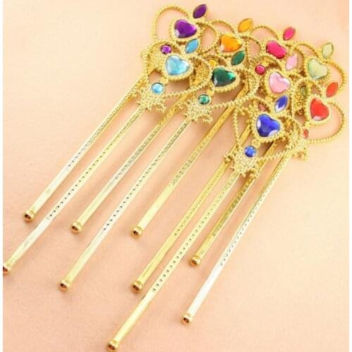 Princess Heart Wand Fairy Angel Magic wands Party Goody Bag Favor Fancy Dress Up Costume props Plastic Gem Gold sticks hot gift