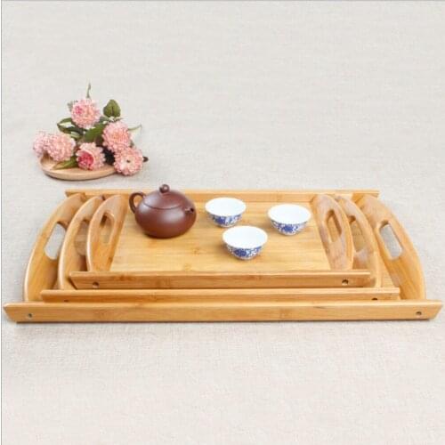 Rectangle Bamboo Butler Serving Tray With Double Handles Party Platter