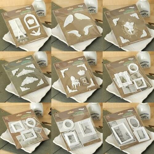 White resin relief figure small photo frame die cut tower wing angle shape DIY hobby decoration tool scrapbooking use