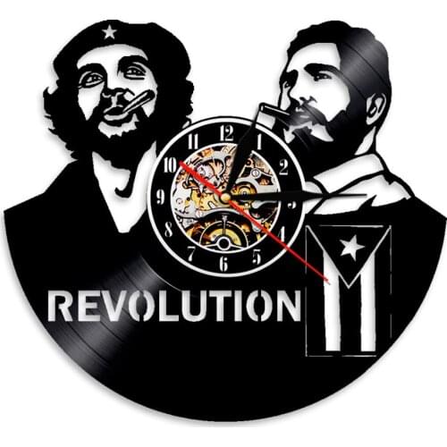 Che Guevara Revolutionary With Cuban Flag Vinyl Wall Clock Handmade Bedroom Nursery Wall Decor Best Gifts For Man Women