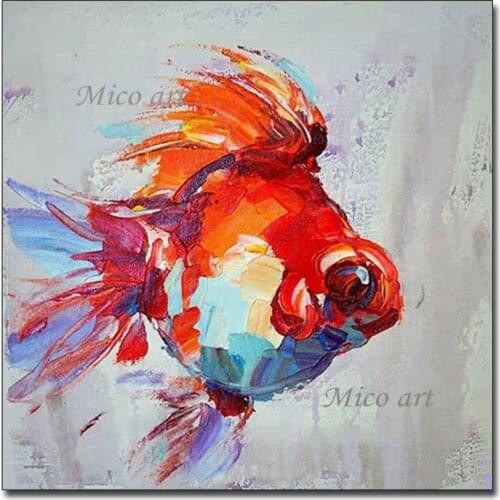 Hand-painted Children Room Decor Goldfish Oil Painting Wall Picture Canvas Wall Art Animal Textured Paintings Pieces Artwork