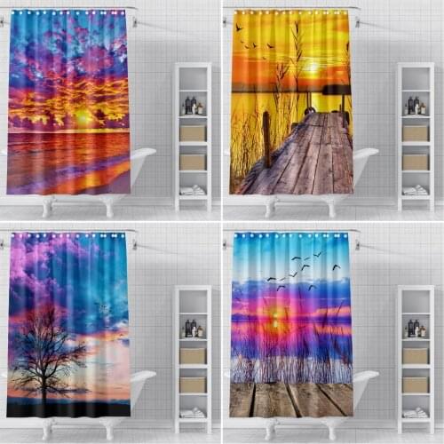 3D Printed Scenery Shower Curtains Set With Hooks Waterproof Natural Landscape Home Decoration Bathroom Curtain