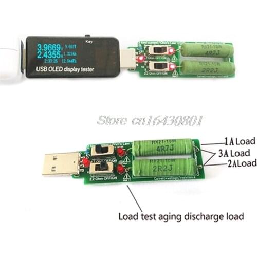 USB resistor dc electronic load With switch adjustable 3 current 5V1A/2A/3A battery capacity voltage discharge resistance tester