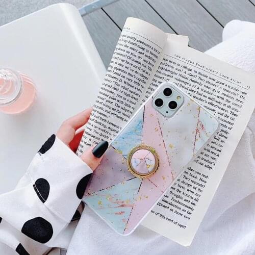 Korea Geometric Stand Phone Case For iPhone11 12Pro Xsmax 7/8plus XR 6s SE2020 Gold Foil Soft TPU Back Cover Body Protection