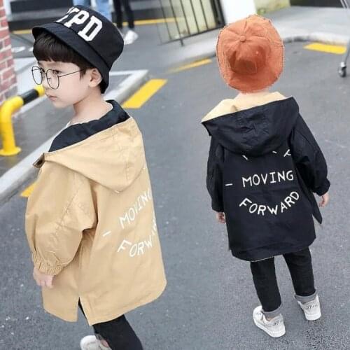 Spring 1-6Years Childrens Outwear Baby Windbreaker Jacket For Boys Hooded Cotton Double-faced Kids Trench Coat Girls Jackets