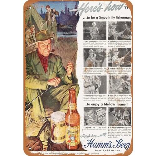 WallColor 8*12 Metal Sign 1949 Hamms Beer and Fishing Vintage Look