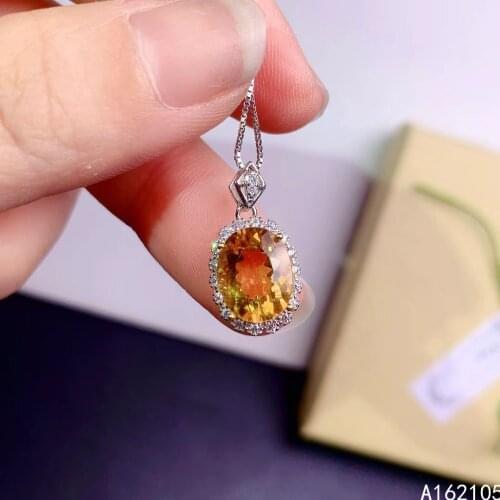 Fine jewelry 925 pure silver inlaid natural Citrine girl luxury popular oval Chinese style gem pendant necklace support detectio