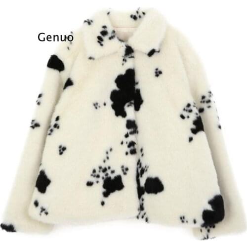 Womens Faux Raccoon Fur Coats 2020 New Winter Black White Cow Loose Female Imitate Mink-like Plush Coats Lady Trendy Jackets