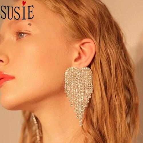 LOVE SUSIE Tassel Earrings Heart Shape Flash Elegant Party Jewelery Alloy Rhinestones Claw Chain Earring Accessories