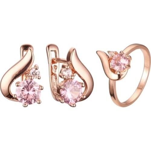 Women Jewelry Sets Cute Pink Cubic Zircon Earring Jewelry Set Gift Jewelry 585 Gold Color Jewelry