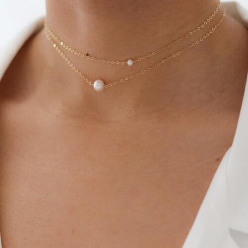 14K Gold Filled Choker Double Layer Pearl Pendant Necklace Handmade Boho Collier Femme Kolye Collares Women Jewelry Necklace