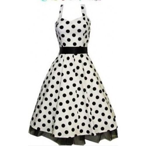 Plus Size Women Vintage Rockabilly Swing Halter Neck Retro Polka Dot Fancy Dress For Summer