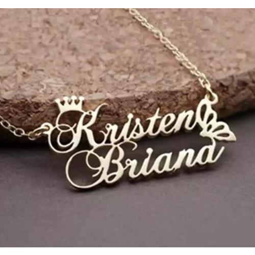 Custom Two Names Necklace For Women WIth Butterfly Bijoux Femme Crawn Chokers Personalized Double Names Necklace with Crawn BFF