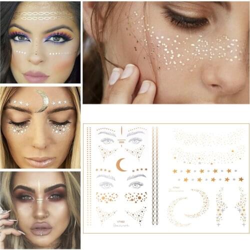 New Gold Face Temporary Tattoo Waterproof Blocked Freckles Makeup Stickers Eye Decal Wholesale