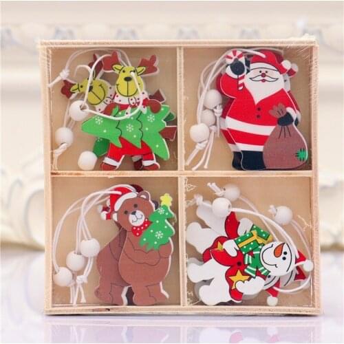 12 pieces gift box wooden Christmas ornaments childrens toys Christmas tree hanging pendants family party New Year Noel2022